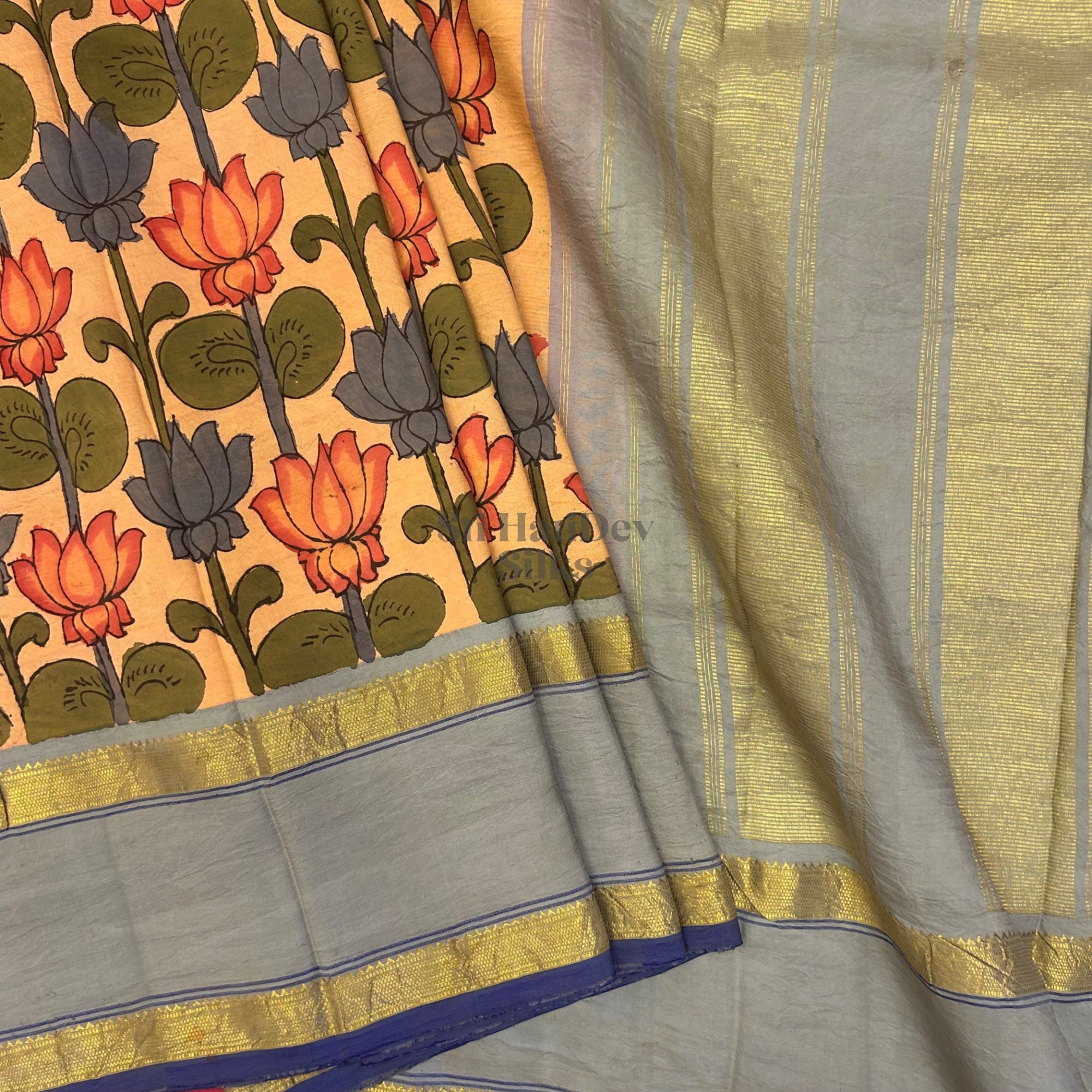 SHS9052 Kanchipuram Handpainted kalamkari Silk Saree